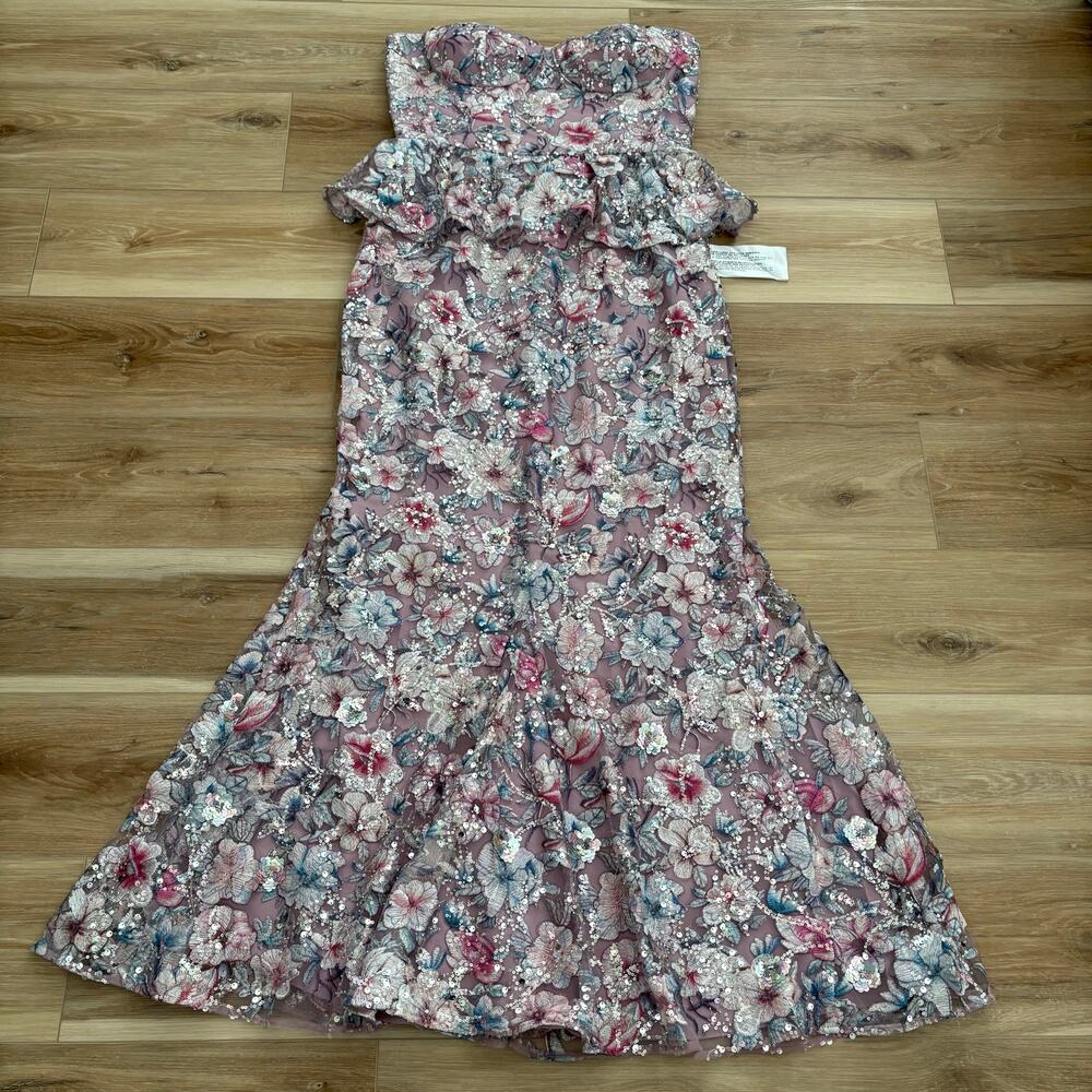 Dress The Population Scarlett Embellished Floral Bustier Peplum Mermaid Gown XL